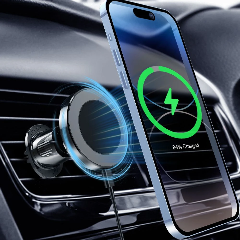 15W Magnetic Wireless Car Charger with 360° Rotation – Air Vent Mount for iPhone & Android