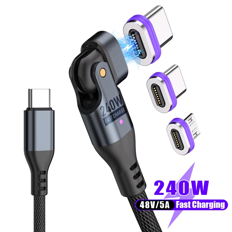 180 Degree Rotating Transfer Data Cable Phone Charger Power Adapter Cable 3 in 1 Magnetic Charging Cable for iPhone 15 PRO Max/Galaxy S24 Ultra