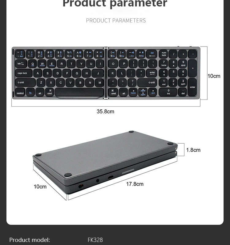 2-Foldable 2.4G+Bt Ultra Slim 81 Keys Portable Wireless Computer Keyboard for iPad, Mobile Phone