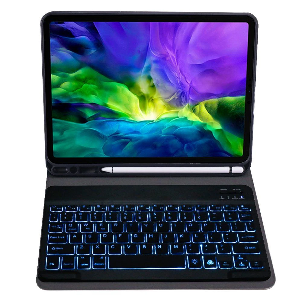 2021 Factory Wholesale A098BS High Quality Customized Design Slim Lightweight Detachable Leather Keyboard Tablet Cover with Pencil Holder for iPad PRO 10 12.9