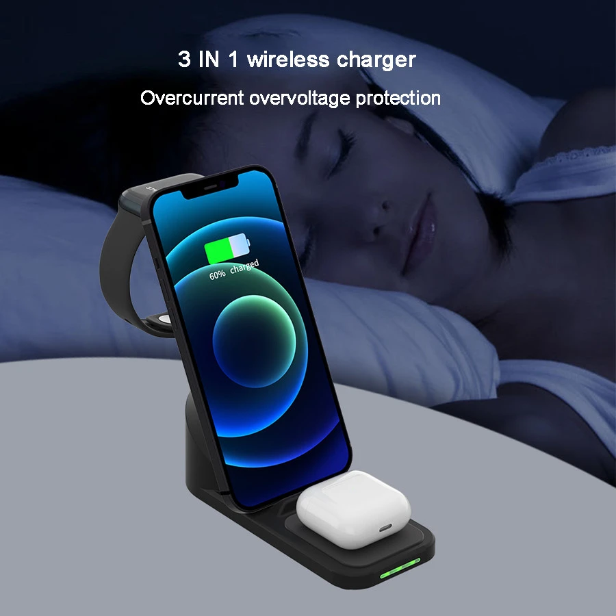 2022 Hotsale Multifunctional 15W 3 in 1mobile Phone Fast Wireless Charger