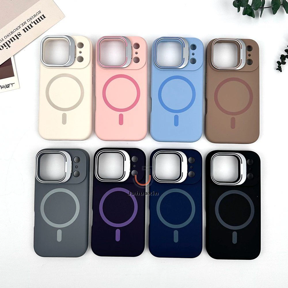 2026 New Design Fundas Mobile Phone Protector Magnetic Cases for Iph 17 PRO Max with 6 Colores Silicone Soporte Camera