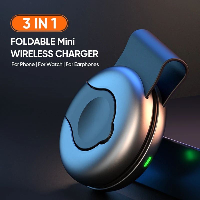 3 in 1 Foldable Mini Wireless Charger Fast Charging Station Rotundity Charger for iPhone 15 PRO Max for Apple Watch/Headphone