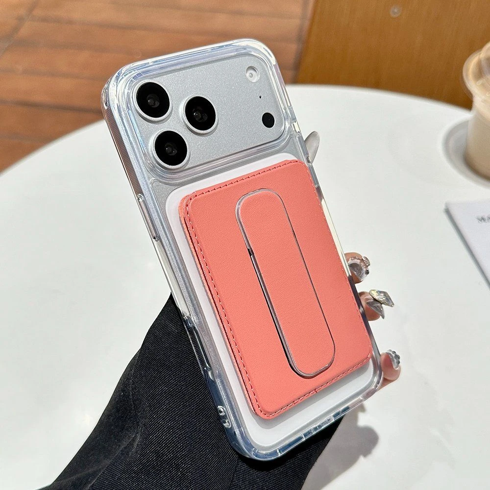 3-in-1 PU Leather Magnetic Card Holder with Stand and Finger Ring for Daily Use