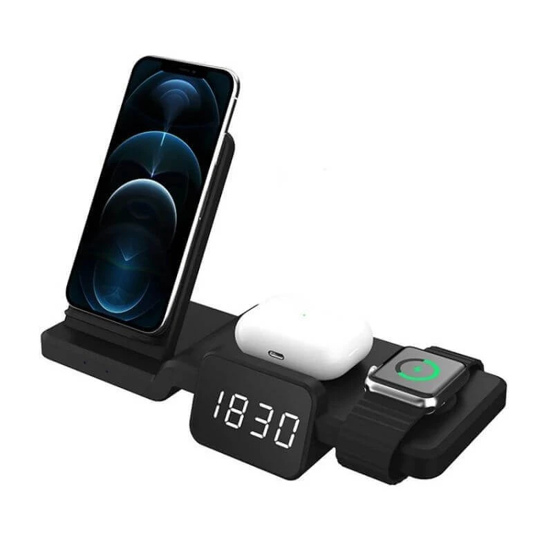 3-in-1 Wireless Charger Station with Clock for iPhone Watch Airpods