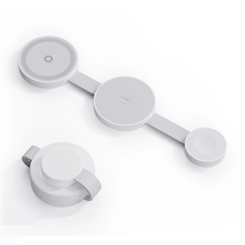 3 in 1 Wireless Charger for iPhone/Airpods/Apple Watch Foldable Desktop Stand 15W Fast Charging Station – White