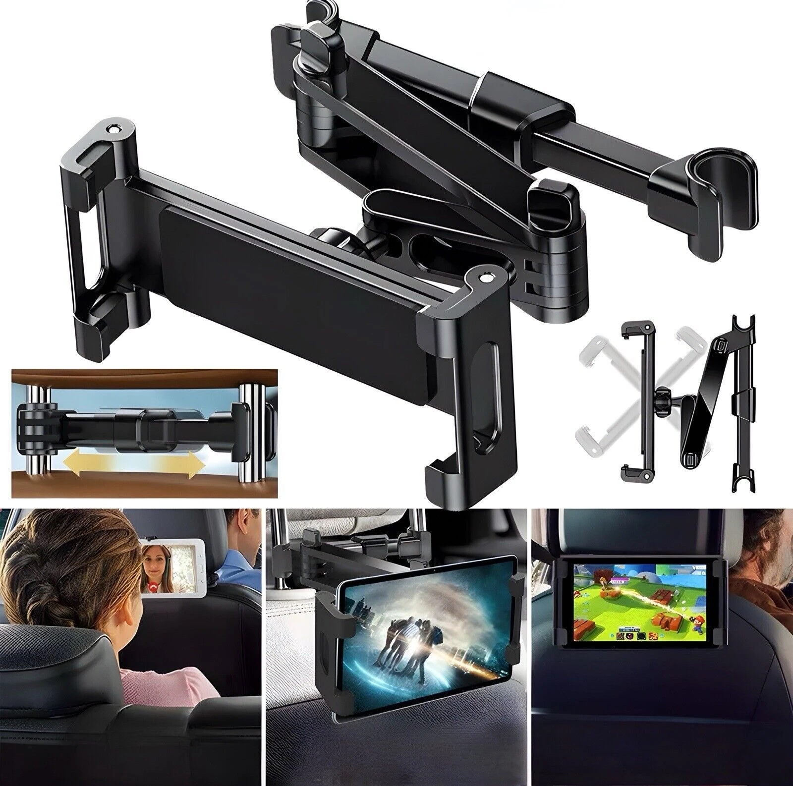 360 Car Back Seat Headrest Mount Tablet Holder for 4.7-12.9″ iPad Phone Samsung