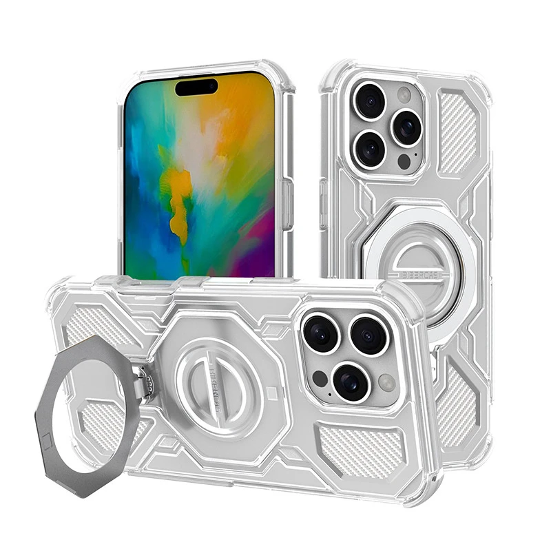 360 Degree Rotating Stand Flexible Phone Bumper Clear Magnetic Magsafe Case for iPhone 17