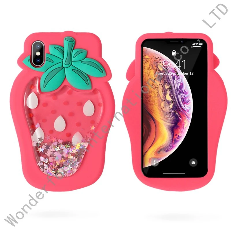3D Pineapple Strawberry Liquid Glitter Silicone Case Cover for iPhone X 7 8 Plus
