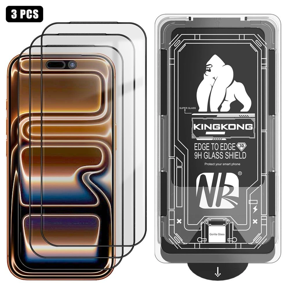 3PCS for iPhone 18 PRO Max Full Screen Protector HD Clear 3D Arc Edge High Aluminum-Silicon Glass Film with Dust-Free Installation Tool – Transpar