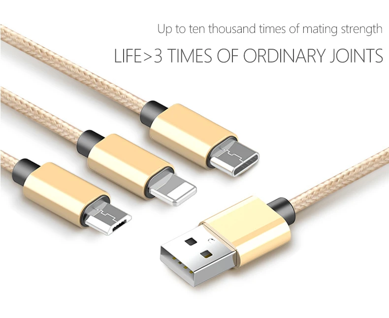 3in1 Data USB Cable for iPhone Fast Charger Charging Cable for Android Phone Type C Xiaomi Huawei Samsung Charger Wire for iPad