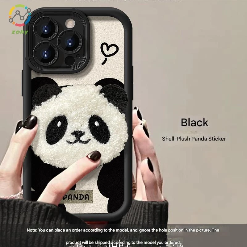 6. Adorable Panda Plush Phone Holder Case – Compatible with iPhone Xr, 13 PRO & 16/15 Plus (Silicone Lambskin)