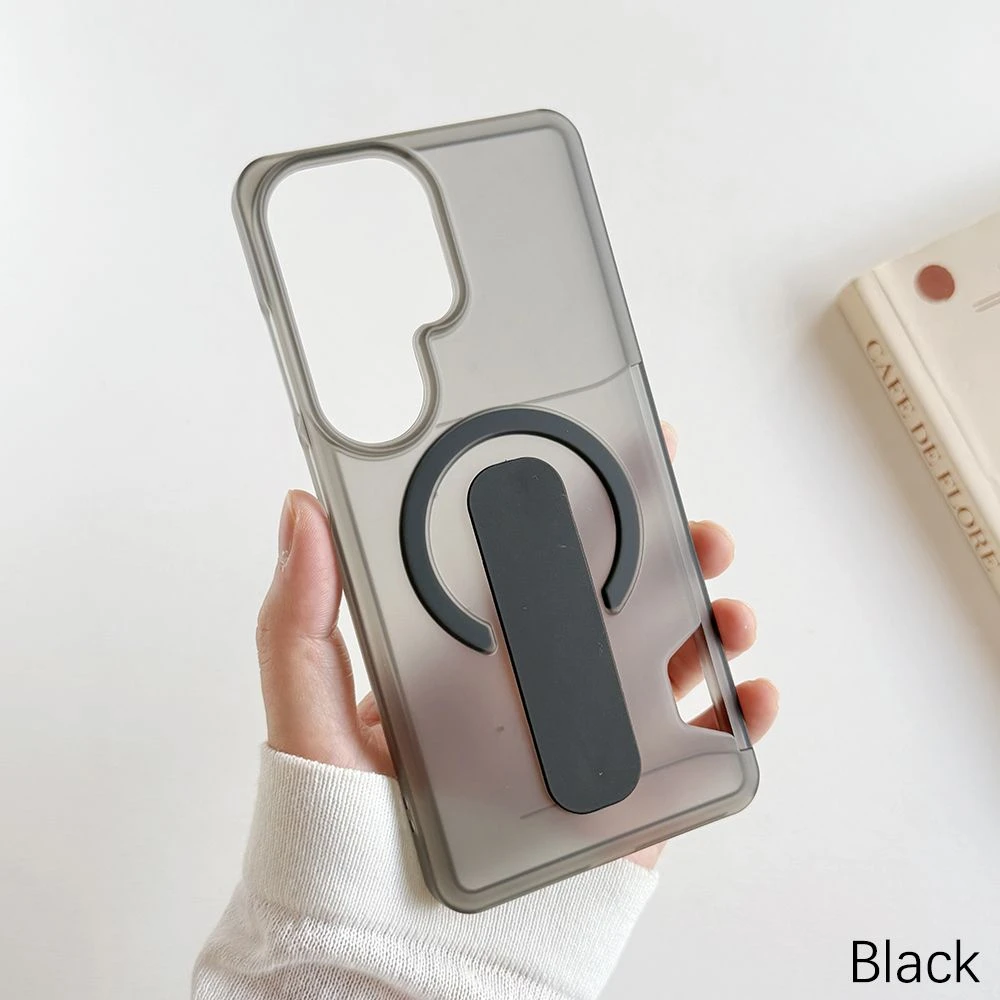Anti-Loss Finger Grip Card Holder Semi Transparent Frosted PC S24 S25 S26 Mobile Phone Case