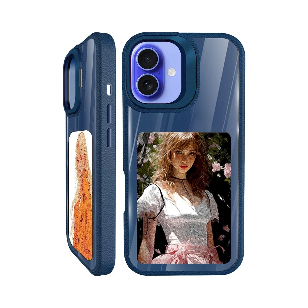 Bigger E-Ink Screen NFC Leather Grain Mobile Phone Case for iPhone 16/15/14/13 PRO Max Upgrade Lens Mount Luxury DIY Phone Case