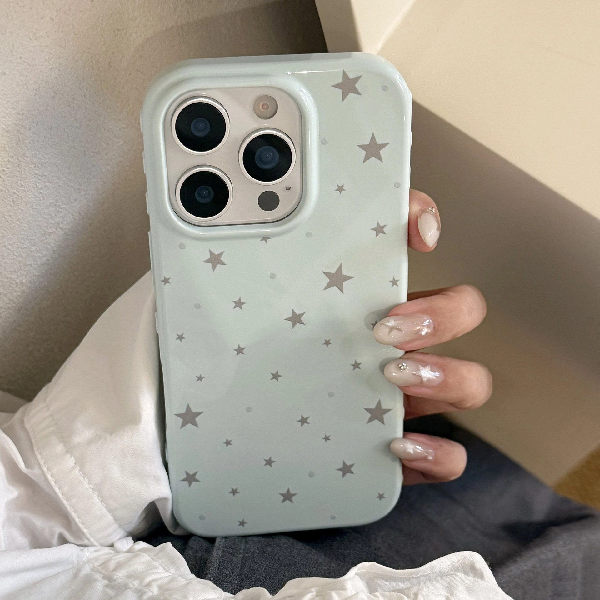 Blue and Gray Star Design for iPhone 17 PRO Max, 16, 15, 14, 13, 12, 11 – Retro, Minimalist, Full-Coverage Soft Case