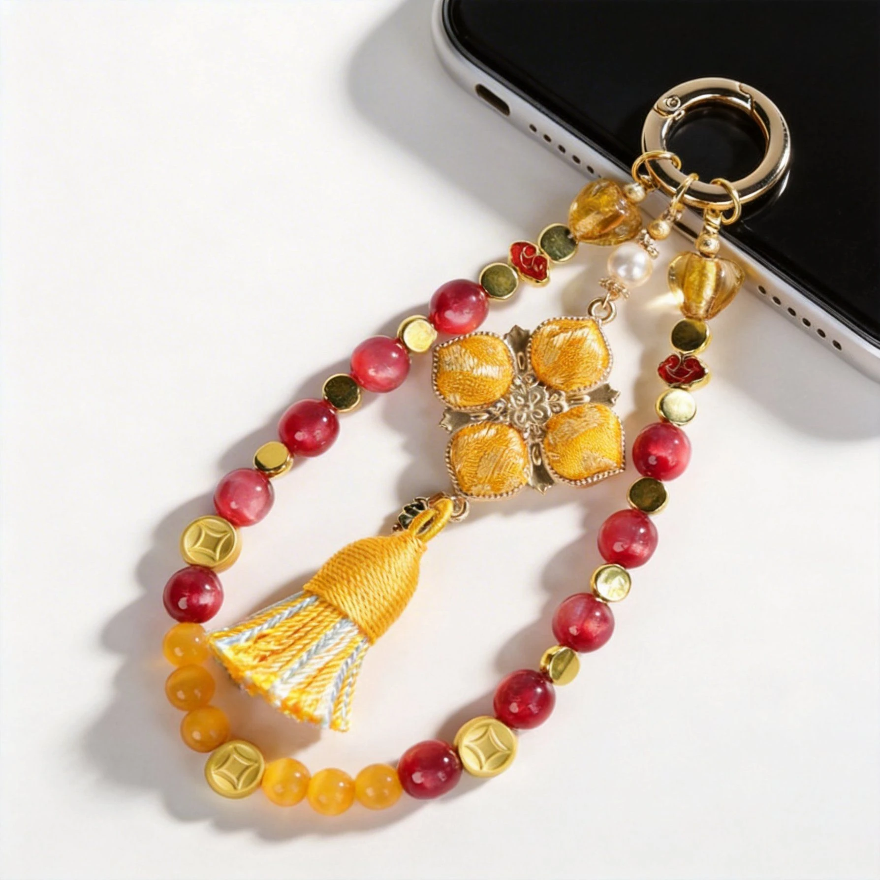 Bohemian Floral Beaded Phone Wrist Strap with Tassel – Anti-Lost Charm Lanyard for iPhone & Android