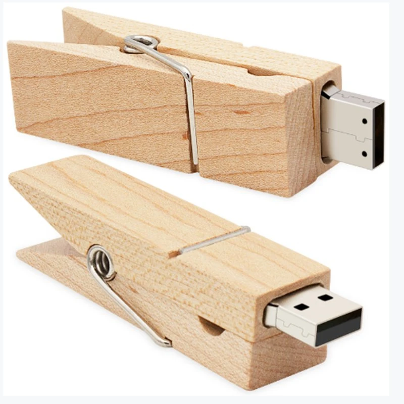 Bulk Custom Clip Shape Memory Stick Pendrive Wooden Clothespin USB Flash Drive