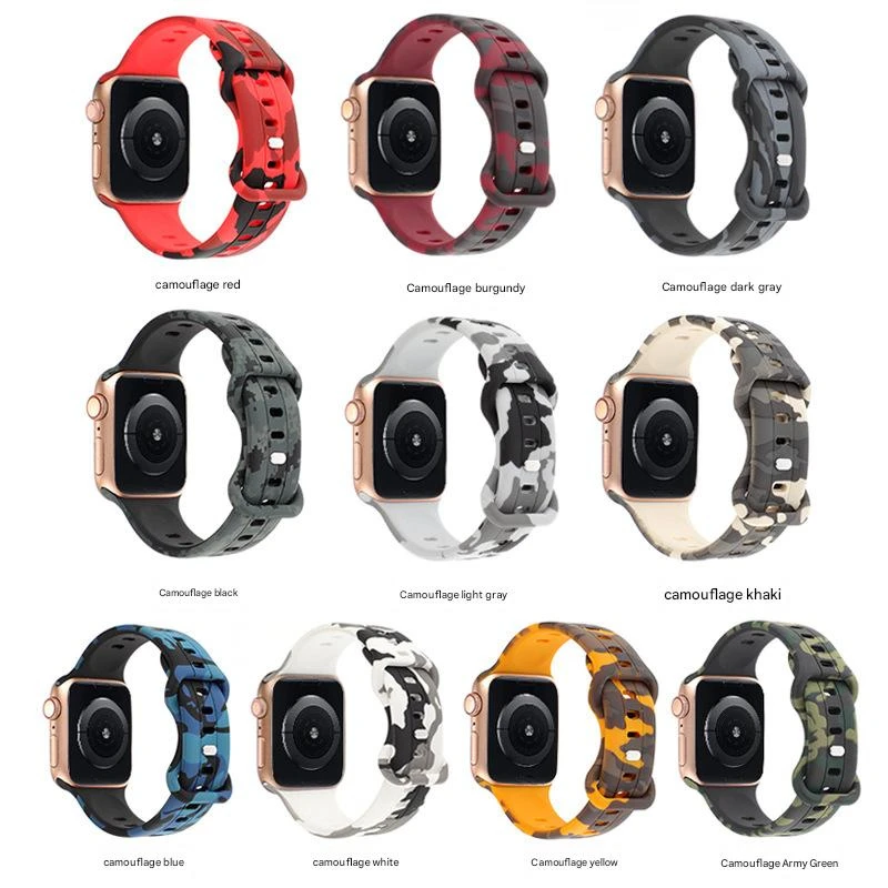 Camo Print Flexible Smart Watch Bands Accessories Skin-Friendly Custom Design Silicone Smart Watch Strap for Apple 10/9/8