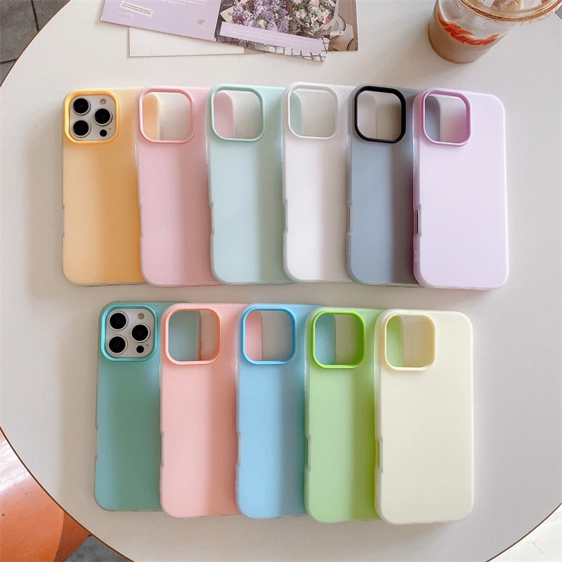 Candy Color Cases for iPhone 12 13 14 15 16 17 PRO Max Rubber TPU Phone Case Back Cover