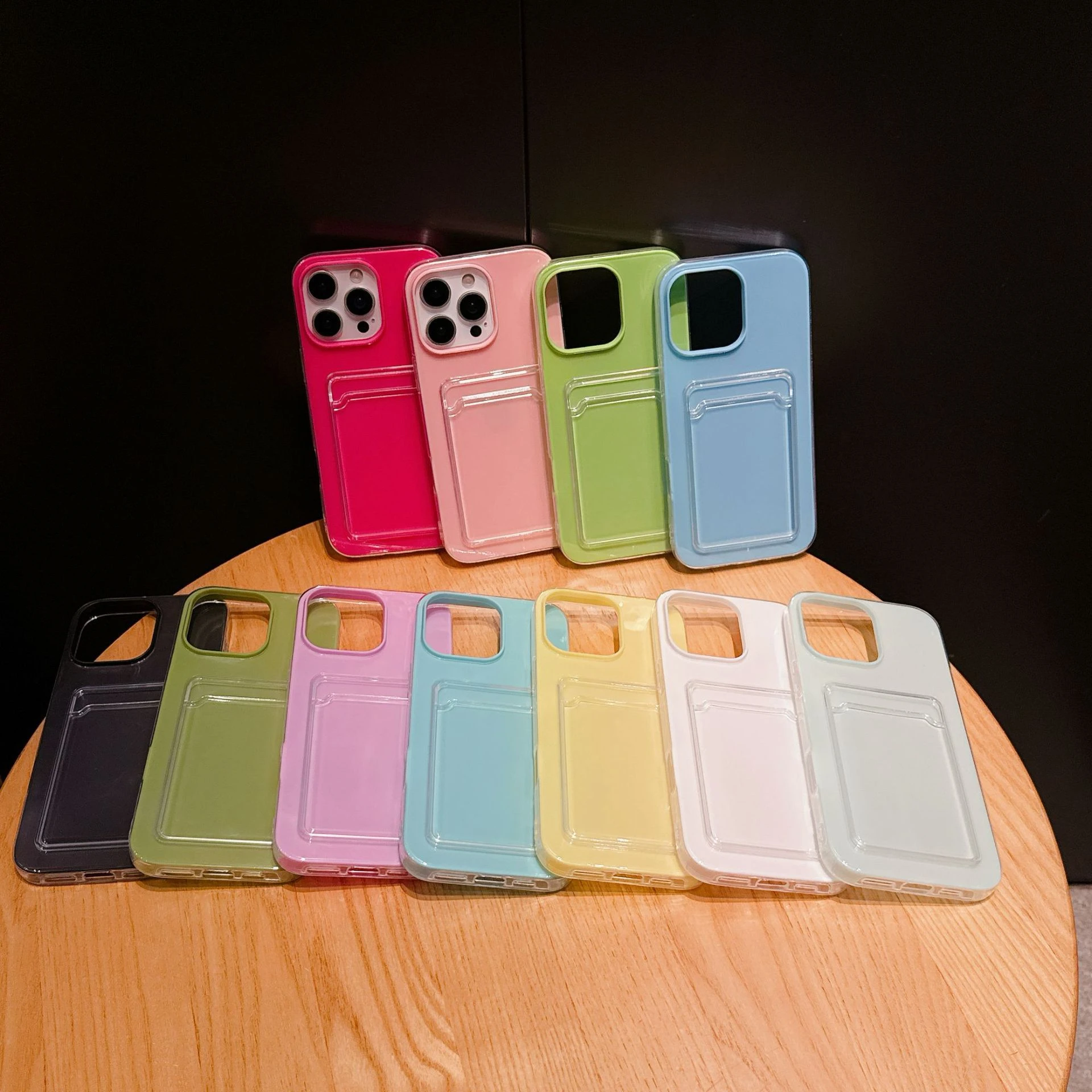 Candy Colors TPU Soft Case with Card Pocket for iPhone 13 14 15 16 17 18 PRO Max iPhone17 Iphon18