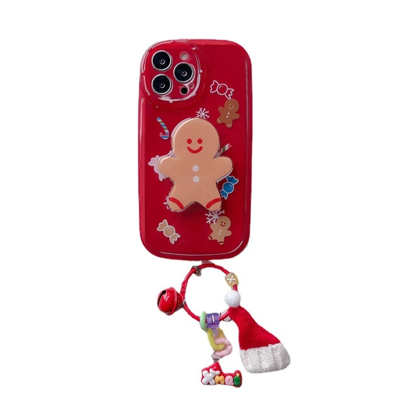 Christmas Gingerbread Man Stand for iPhone 14 Simple 12 Promax Phone Case Apple 13 Full Package 11 Lanyard Phone Case