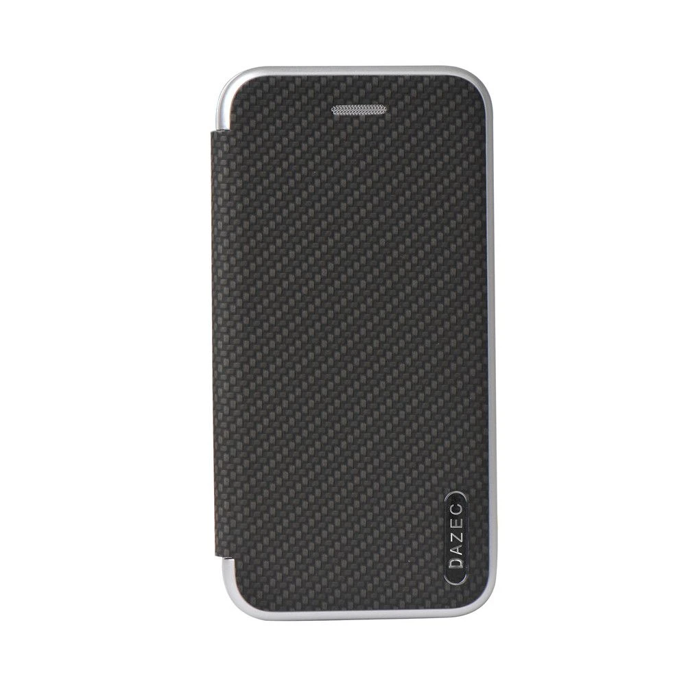 Classic Wallet Carbon PU Leather Phone Book Flip Protective Cover Case for iPhone 14 with Metallic Coating Frame Factory OEM Logo Card Slots Stand Magnetic