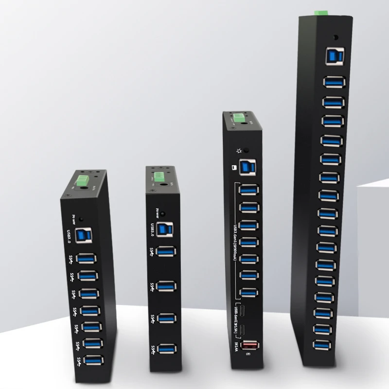 Compact Industrial Grade USB Hub with 7 USB3 0 and 2 Type-C Ports