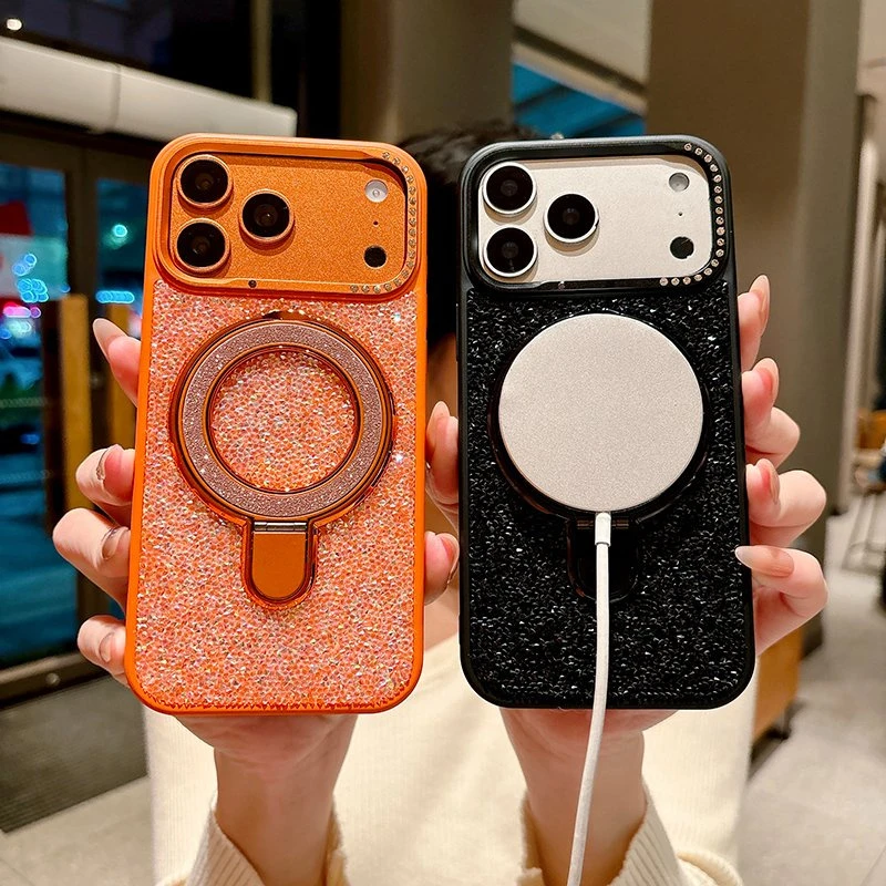 Compatible with Magsafe Magnetic Stand Glitter Diamond Soft Bumper Case for iPhone 17 PRO Max 17 Air