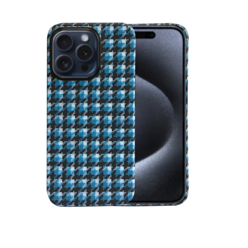 Compatible with Magsafe Wireless Charging Black/Blue Houndstooth Mobile Cell Case for iPhone 14 PRO Max Phone Case