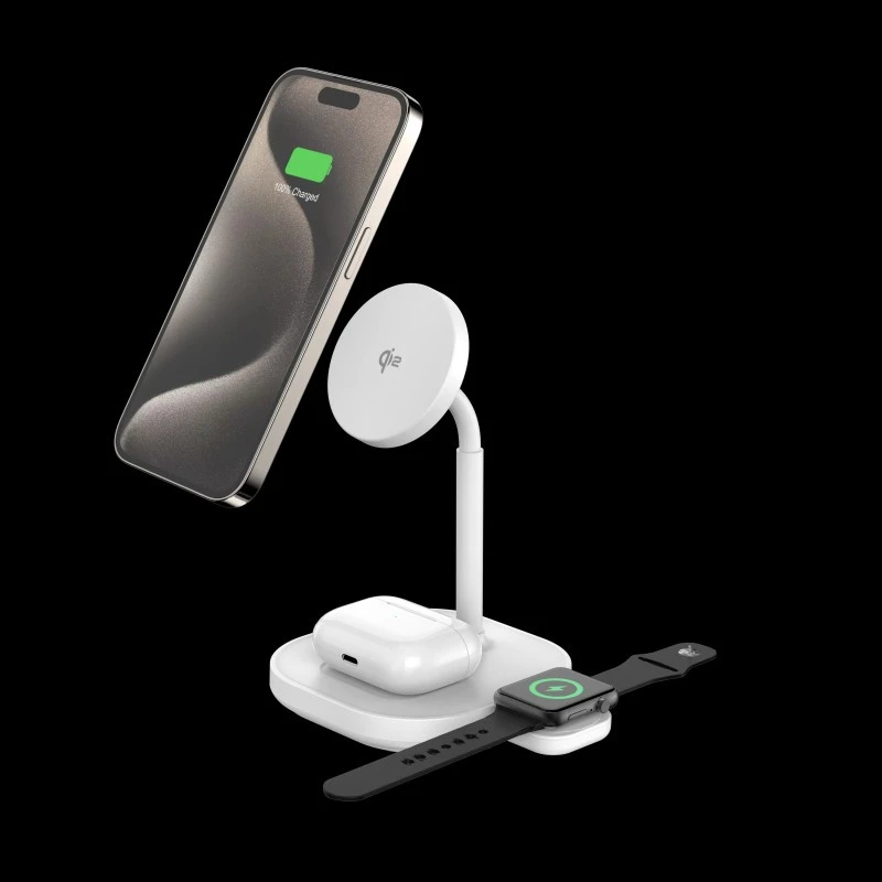 Custom Logo Qi2.0 Foldable Fast Magsafe Wireless Charger 3 in 1 Stand Earphone Smart Watch Mobile Phone 3 in 1 Wireless Magnetic Charger