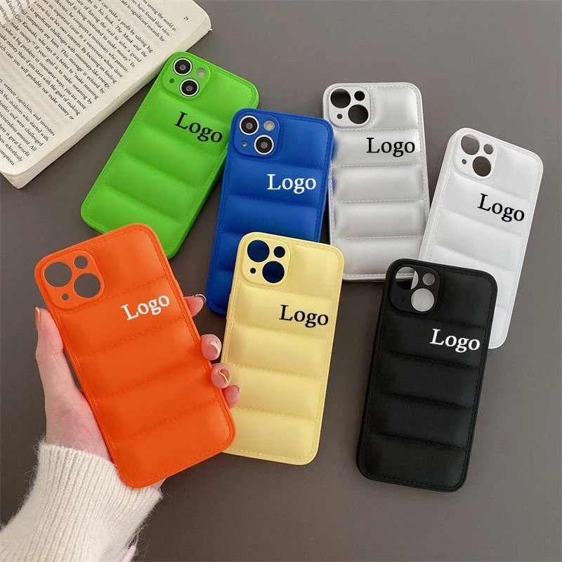 Custom Luxury Brand Down Jacket Cover Designer 11 12 13 PRO Max Cell Phone Cases for Apple iPhone Real Cotton Puffer Case