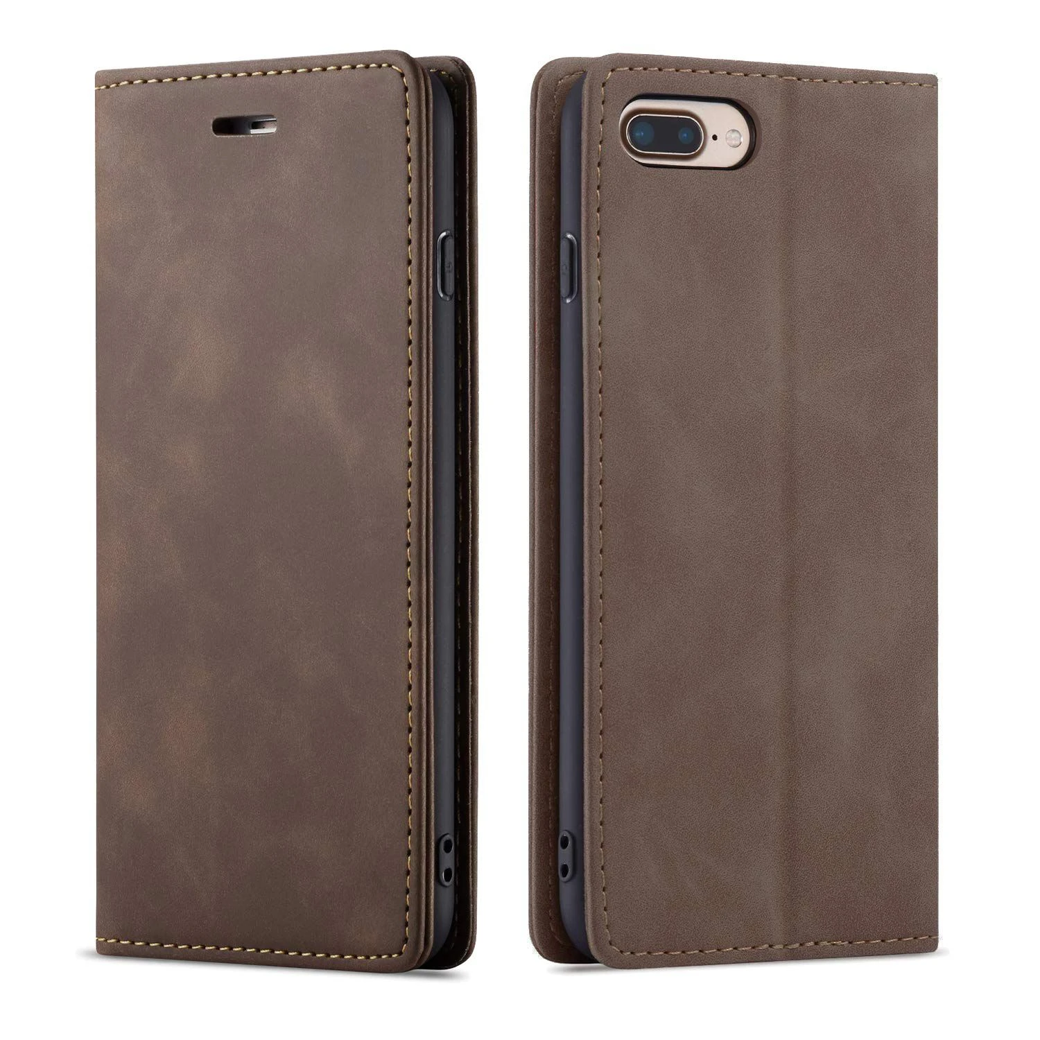 Custom Support High Quality PU PC Leather Wallet Textured Leather Flip Phone Cases for Coffee Brown iPhone 7__8__Se