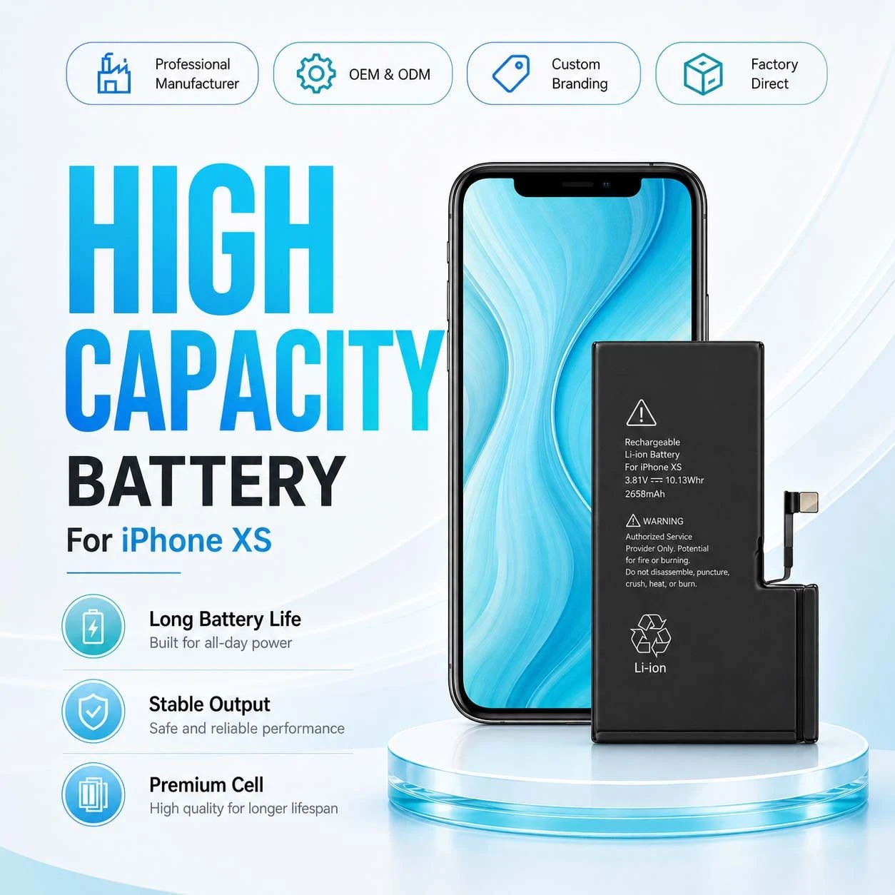 Customized Long-Lasting iPhone Xs Battery Pack with High Capacity