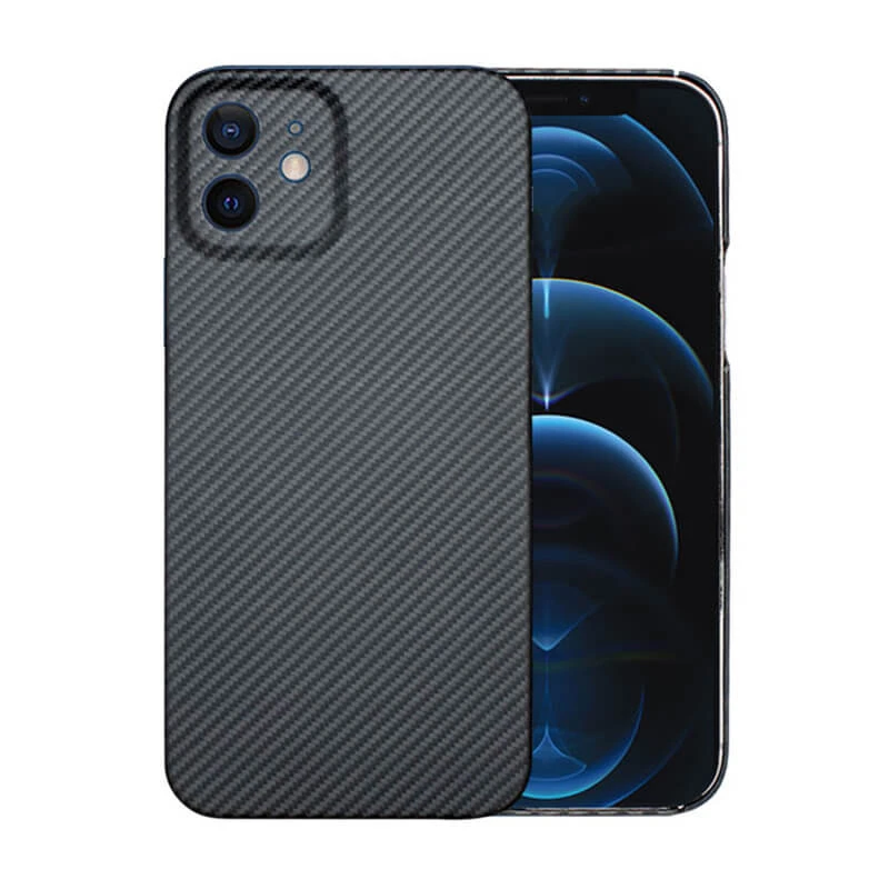 Customized Thin Line Twill Style Aramid Fiber Phone Case for iPhone 12 Camera Protection