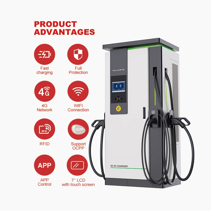 DC Charging Station Equipped with Three Charging Guns, Configurable with CCS1, CCS2, Chademo, Gbt, or Nacs Standards According to Customer Requirements.