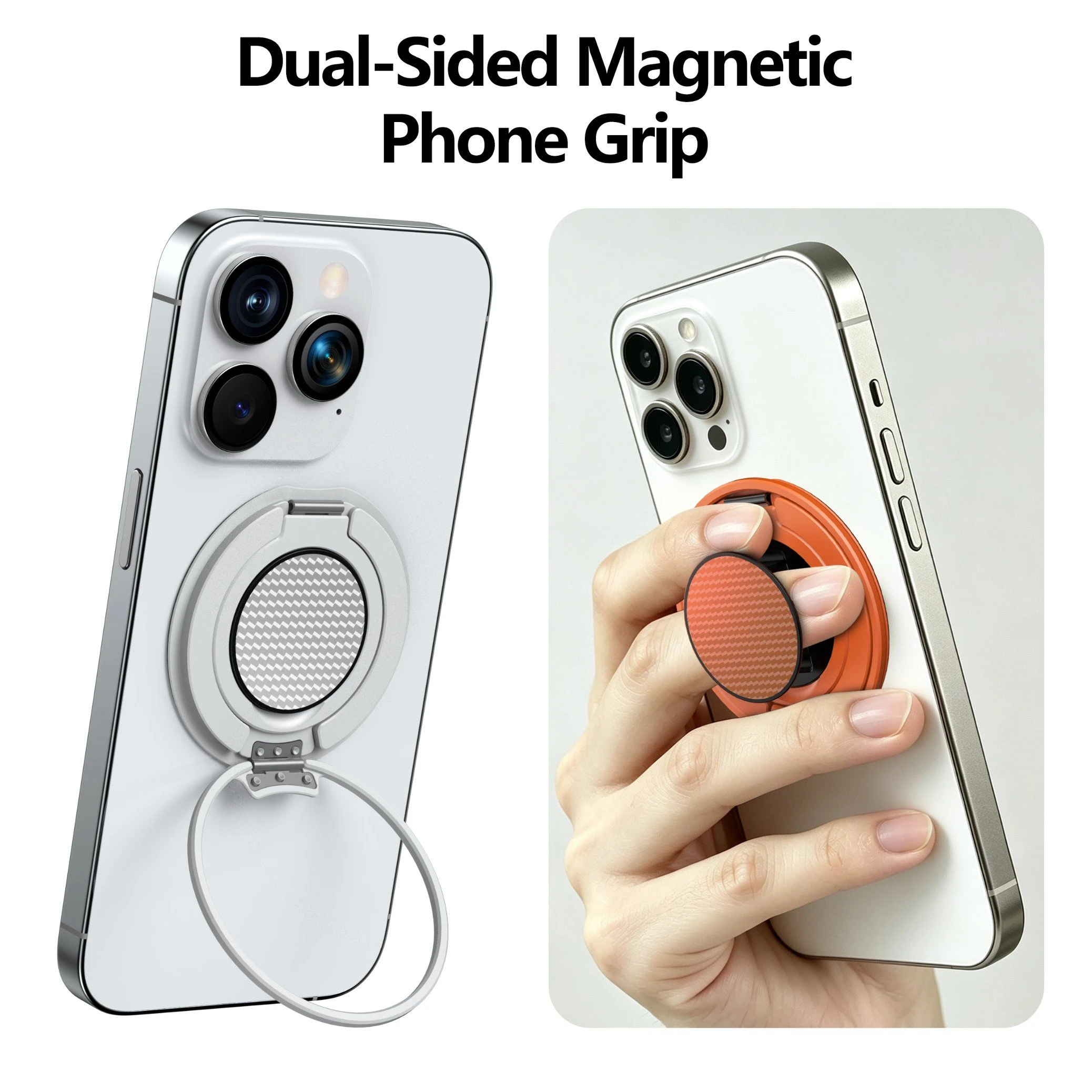 Dual-Sided Magnetic Phone Grip Ring Holder, Rotatable Magsafe Compatible Phone Stand for IP 18 PRO & IP Duo