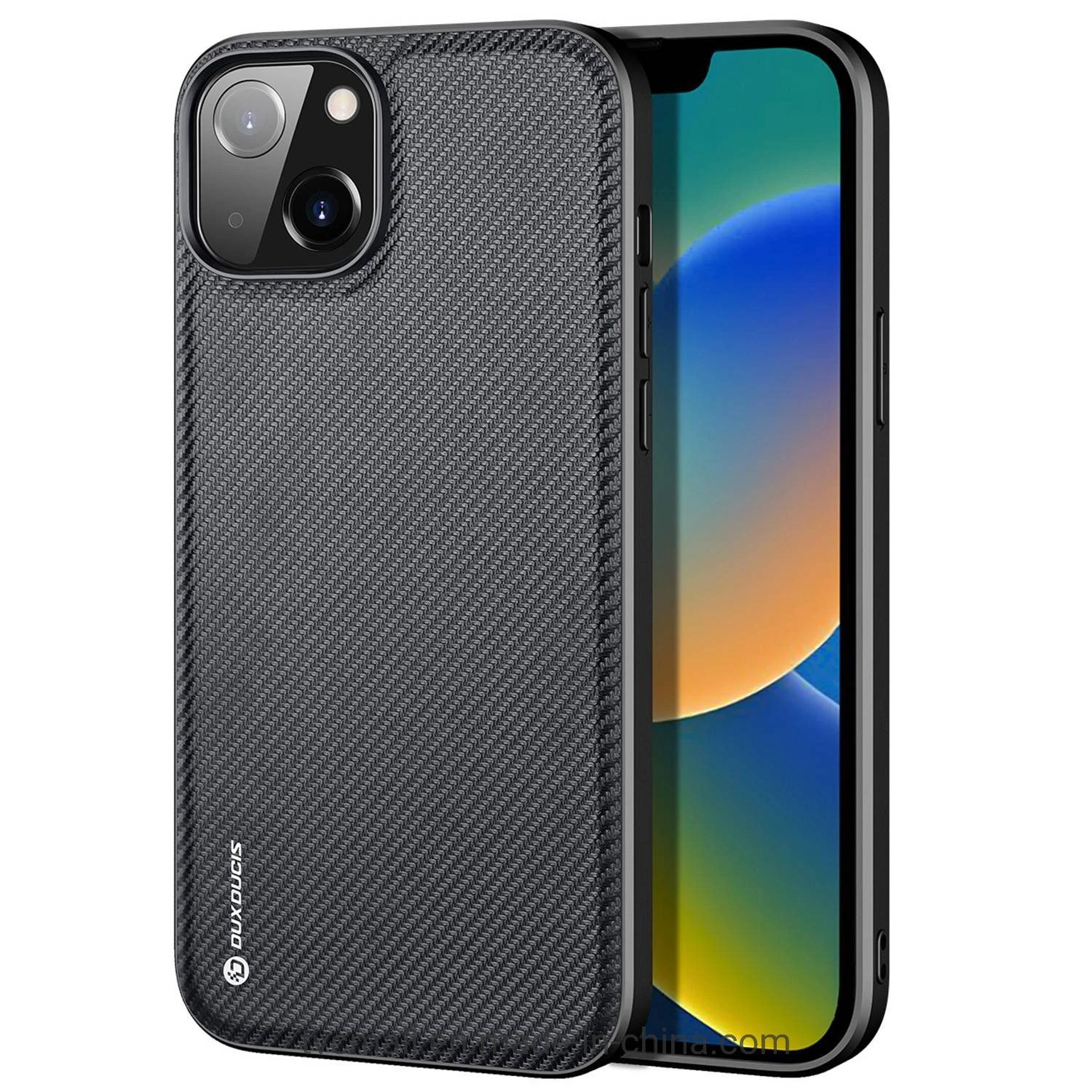 Dux Ducis Fino Series for iPhone 14 6.1 Inch Ultra Slim Non-Slip Woven Texture Back Cover PU Leather+PC+TPU+PVC Phone Protective Shell – Black