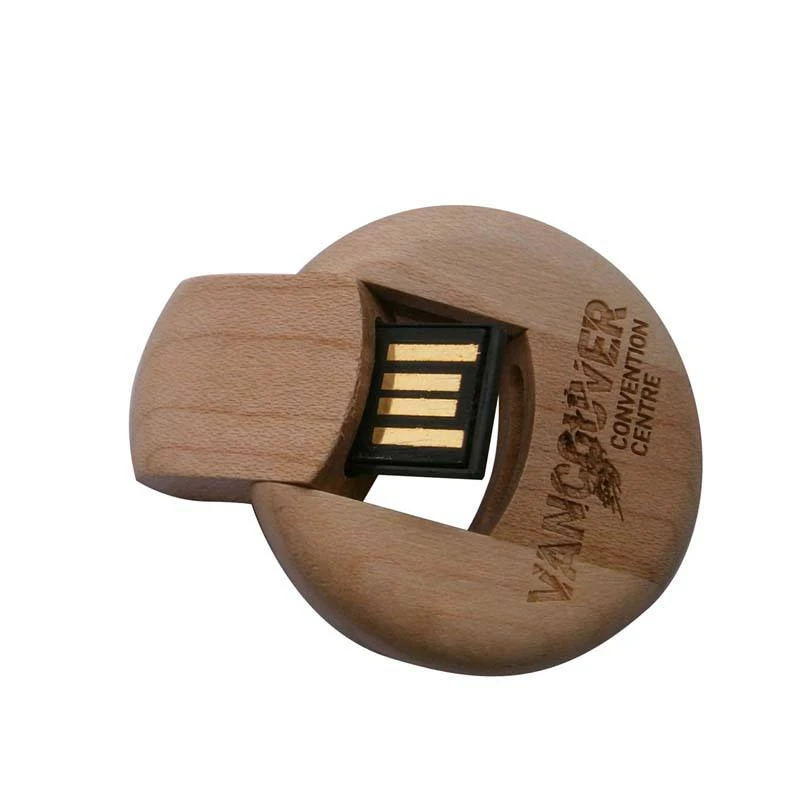 Eco Bamboo Round Rotating Wood Mini USB Flash Thumb Pen Drive U Disk 16g 32g