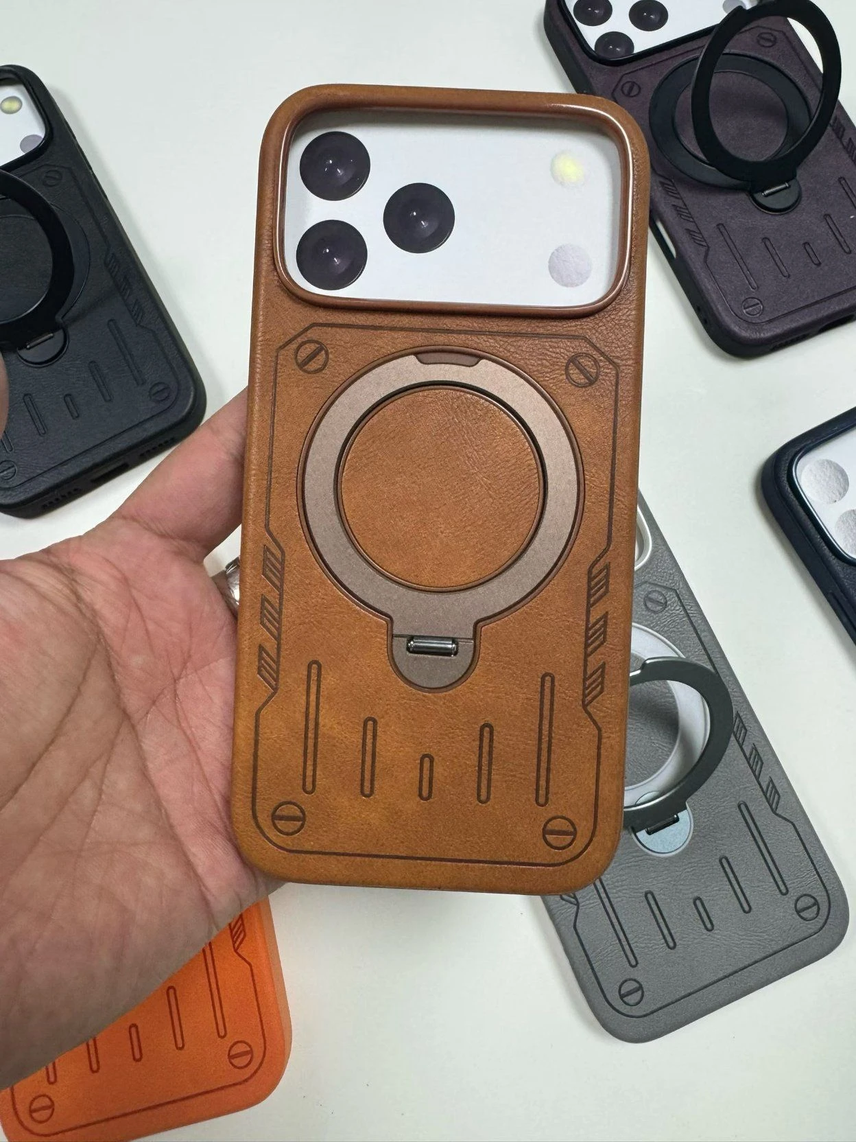 Factory 360° Rotatable Magnetic Ring Holder Phone Case PU Leather Shockproof TPU Back Cover for iPhone 17/17 PRO/17 PRO Max/17 Plus