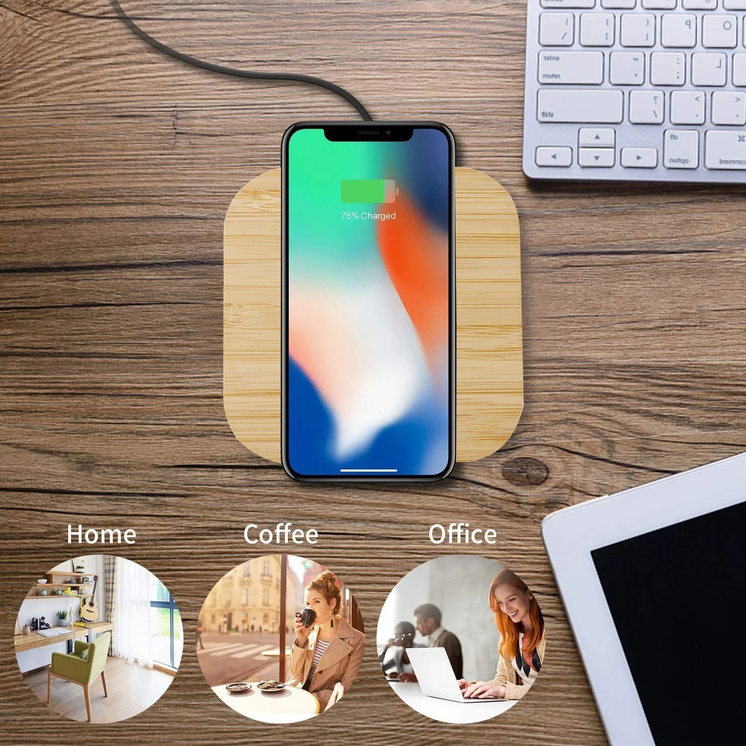 Factory Custom Laser Logo 10W 15W Portable Desktop Phone Fast Charging Bamboo Wireless Charger Pad