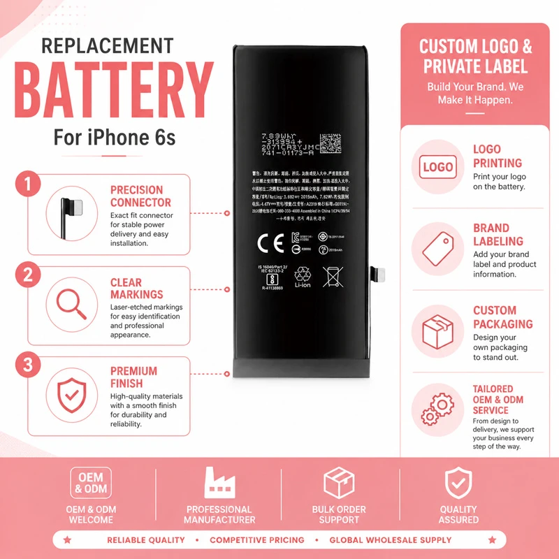 Factory Supplier Internal Mobile Phone Battery Full Capacity Battery for iPhone 6s 15 PRO Xr 7 Plus