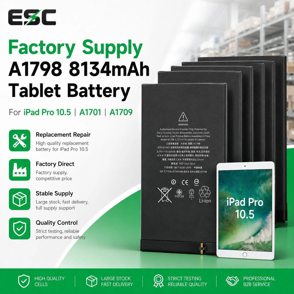 Factory Supply A1798 8134mAh Tablet Battery for iPad PRO 10.5 A1701 A1709 Replacement Repair