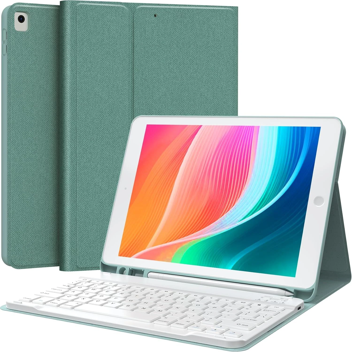 Factory Supply Bluetooth Keyboard Leather Case with Magnetic Detachable Stand, S Pen Holder for iPad 10.2 (9th/8th/7th Gen) /iPad PRO 10.5/iPad Air 3 – Green