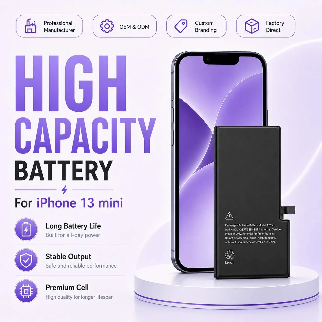 Factory Supply Super Capacity iPhone Battery for iPhone 13 Mini for iPhone X Xr 12 PRO Max 15