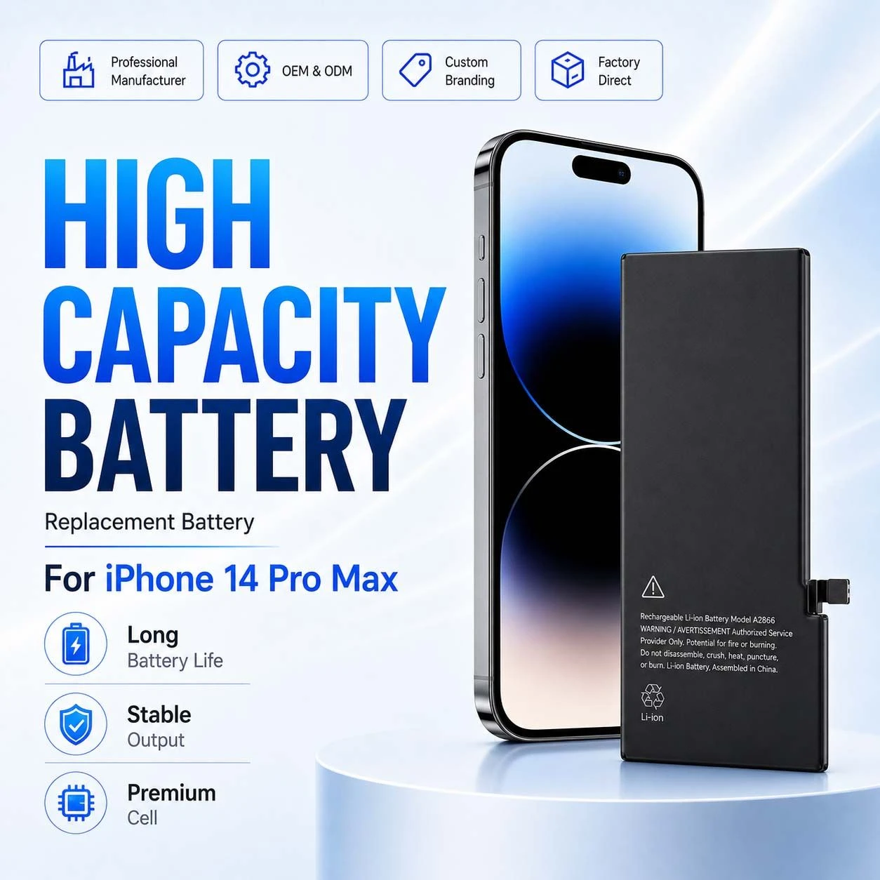 Factory Supply Super Capacity iPhone Battery for iPhone 14 PRO Max for iPhone X 11 PRO 13 15 Plus
