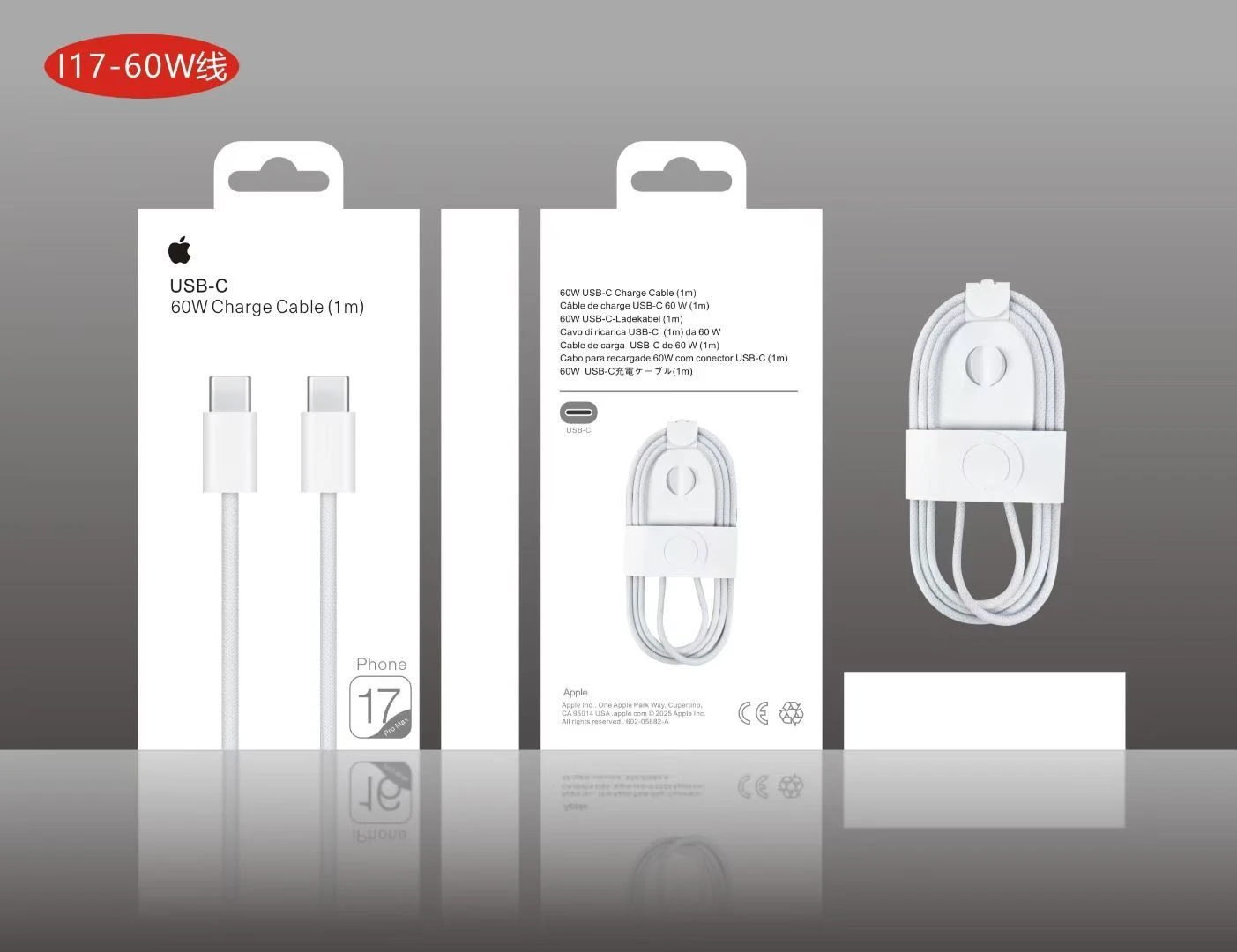 Factory Wholesale 60W USB-C Type C to Type-C Charge Cable for iPhone 17 PRO Max with 1: 1 Logo Paper Package 1m