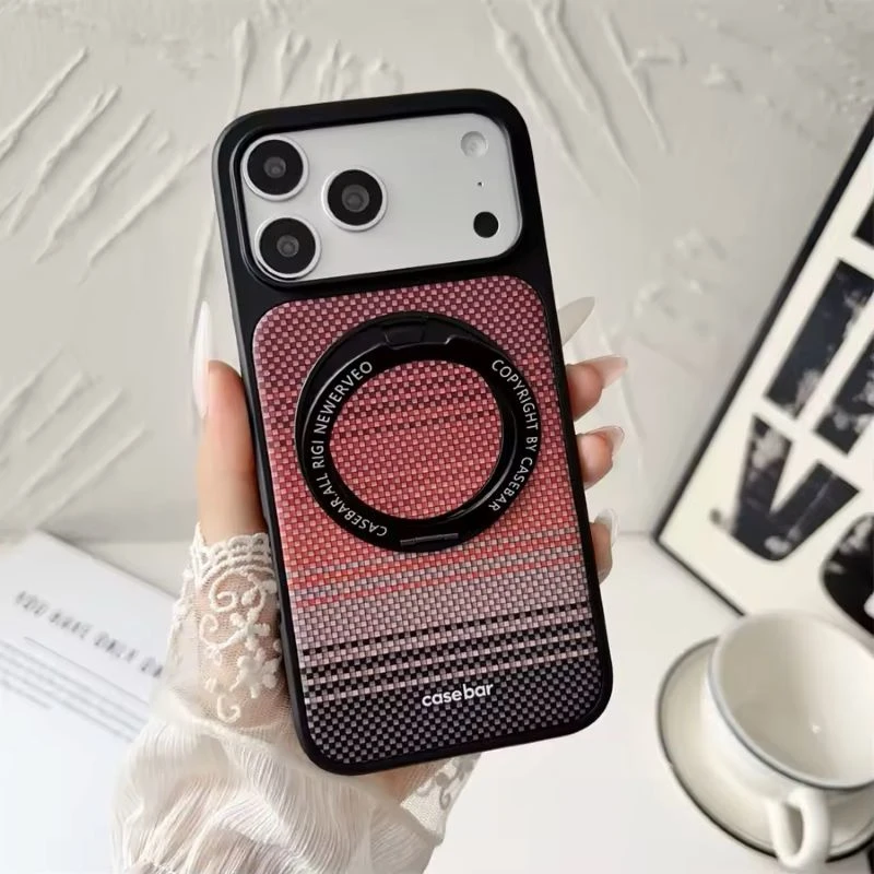Fashion Gradient Color Weave Texture Magnetic Ring Stand Phone Case for iPhone 17 PRO Max Compatible with Magsafe