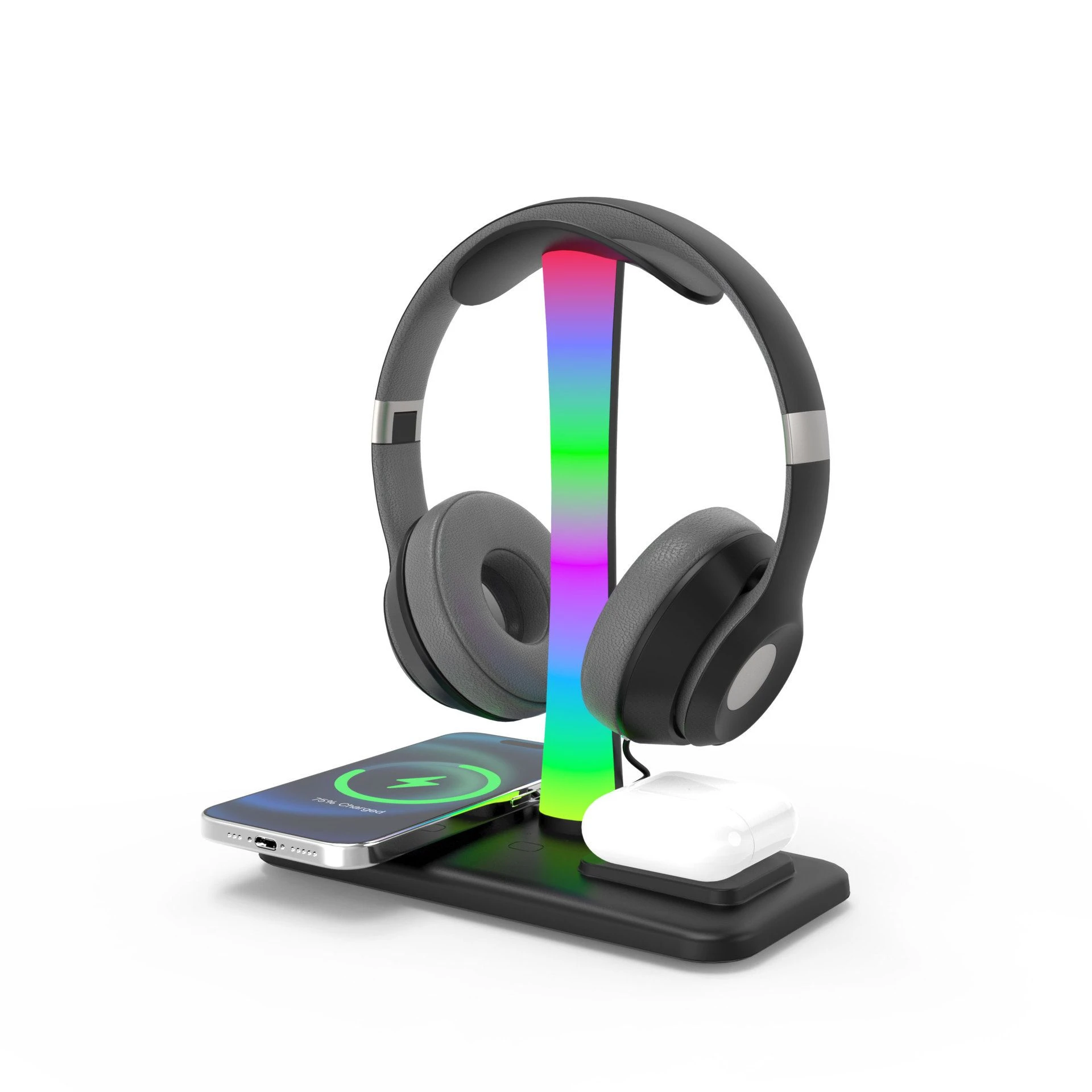 Headphone Holder Three in One Watch Phone Wireless Charger with RGB Light