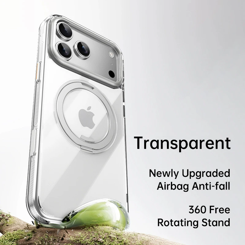 High Quality Transparent Magnetic Phone Case for iPhone 16 15 14 13 PRO Max with Rotating Stand Magsaft Charging