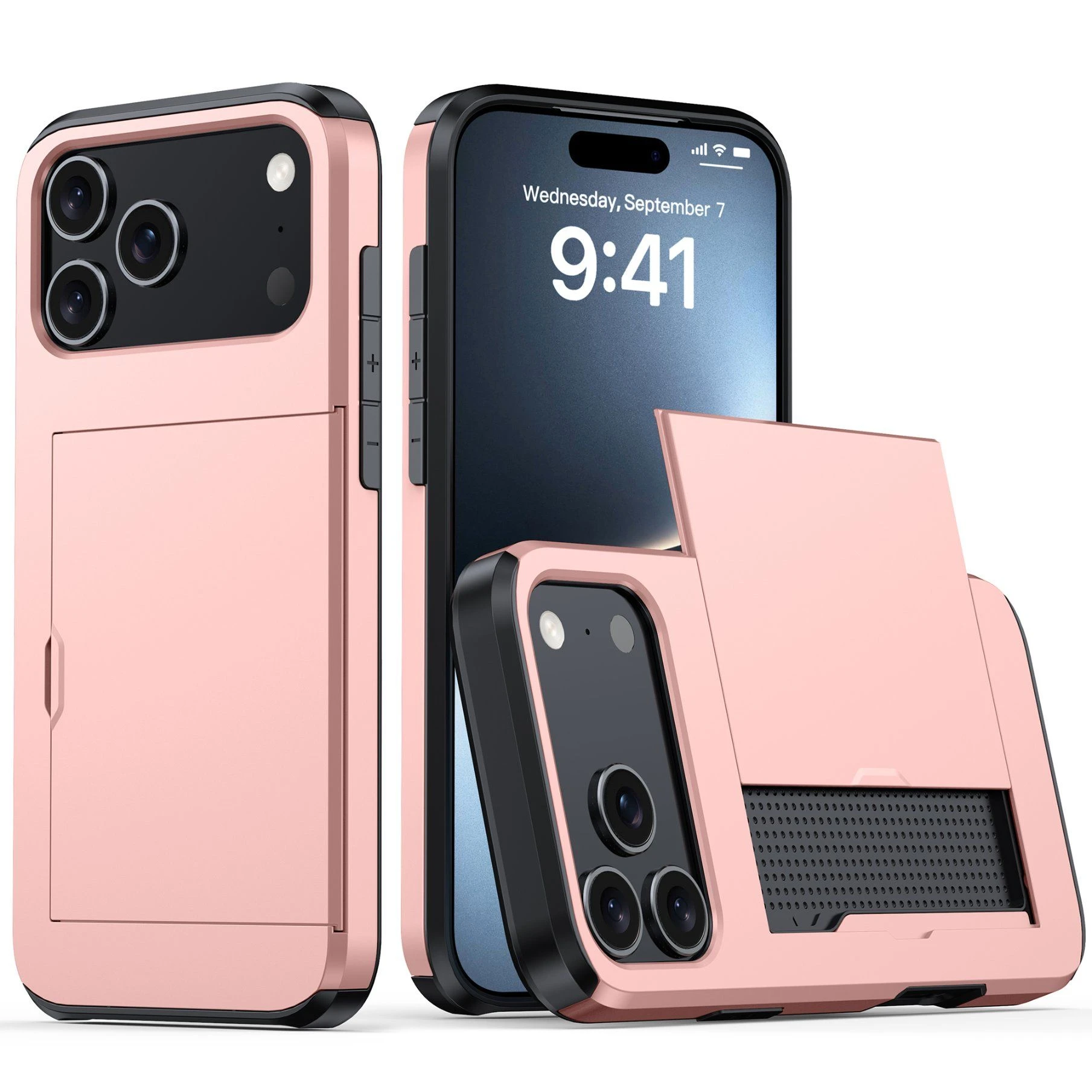 High Quality for iPhone 17 PRO Max Case with Card Holder TPU + PC Phone Back Cover Phone Case